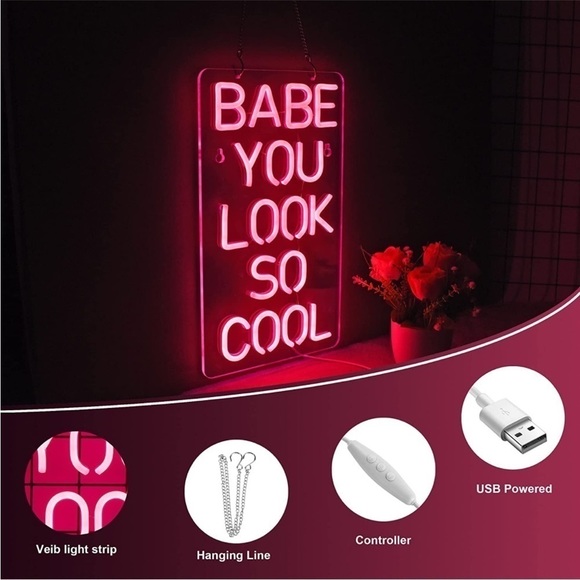Babe You Look So Cool Pink Neon Retro LED Party Light Bedroom Wall BathroomDecor - Picture 6 of 7